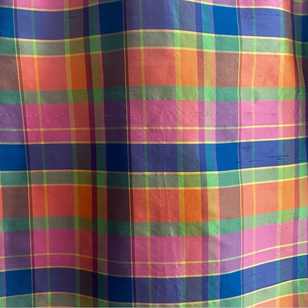 Jones New York Signature Spring Summer Preppy Plaid Silk Shantung Blouse M - Picture 6 of 7